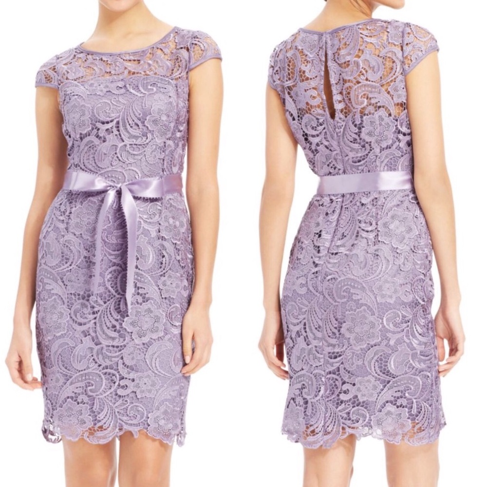 Adrianna Papell | Lavender Lace Cap Sleeve Mini Dress